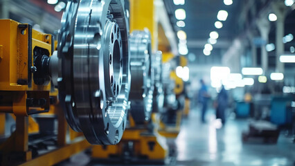 Fototapeta premium Industrial Factory Interior with Focus on Work Environment, Conveyor Lines, Steel Tools, and Equipment