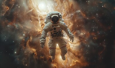 astronaut floating in outer space on background of galaxy planets contemporary art collage generative ai.