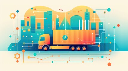 Naklejka premium Logistics optimization, technology improving farm distribution, flat design illustration