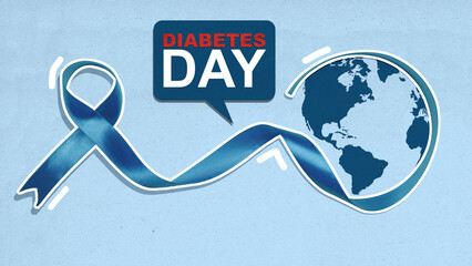 A blue ribbon is wrapped around a globe, symbolizing the importance of awareness