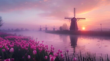 Sunrise over Dutch Windmills