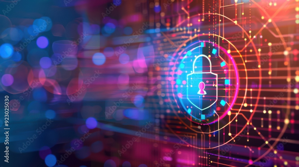 Poster multi-layer firewall protection concept with digital graphics, firewall, hacking prevention