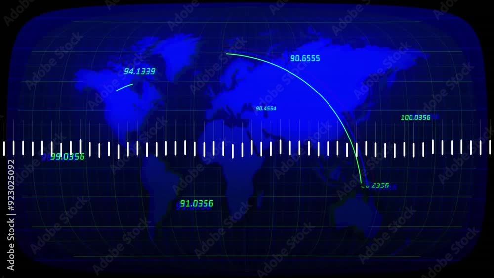 Poster Global stock market data animation over world map with candlestick chart