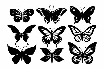 butterfly black silhouettes icon set,Flying butterflies silhouette black set