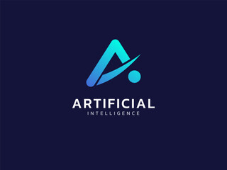 Artificial intelligence with letter A curved shapes technology Analysis logo vector design concept. AI technology logotype symbol for advance technology, tech company, identity, ui, innovation, robot.