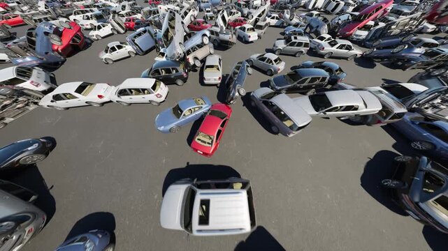 Simulation of cars falling from a height.