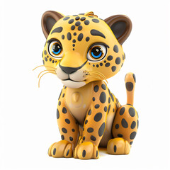 3d render icon of leopard cartoon plastic 3d clay isolated