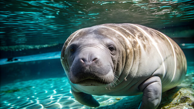 Close-up of a diving manate
