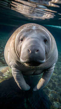 Close-up of a diving manate