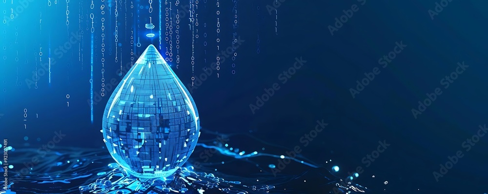 Poster digital water drop illustration with binary code