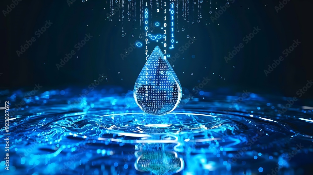 Poster digital water drop illustration with binary code