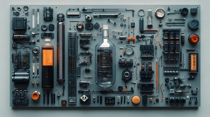 Fototapeta premium Disassembled DNA Testing Device Intricate Mechanical Components Wires and Clinical High Tech Design