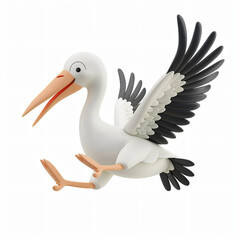 3d render icon of Stork cartoon plastic 3d clay isolated