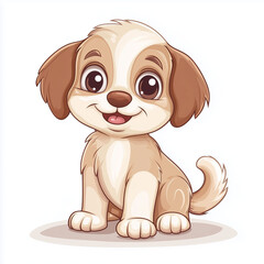 Adorable puppy cartoon character with floppy ears and a wagging tail in soft pastel brown and cream minimal design isolated on a white background