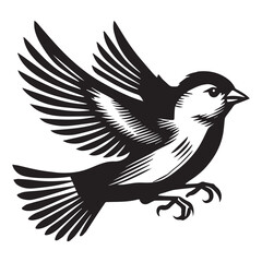 Obraz premium American Goldfinch silhouette, American Goldfinch mid-flight Vector illustration in black and white