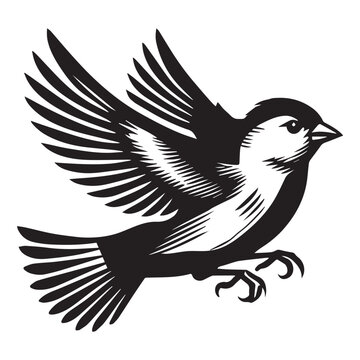 recommend clip art: American Goldfinch silhouette,  American Goldfinch mid-flight Vector illustration in black and white