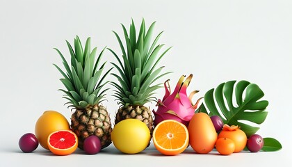 A colorful and refreshing still life showcasing a bounty of tropical fruits. 45524