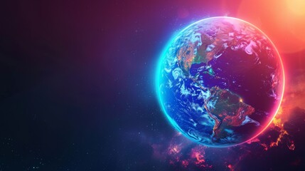 Obraz premium A vibrant Earth with a shield around the ozone layer, symbolizing World Ozone Day and global environmental protection