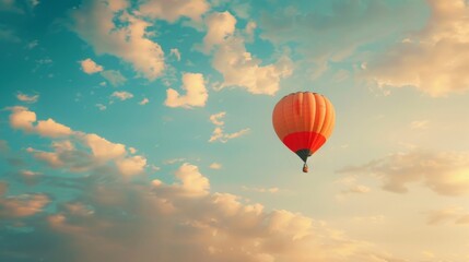 Obraz premium A wide-open sky with a single hot air balloon floating above, symbolizing the freedom of adventure and the thrill of exploring new heights.