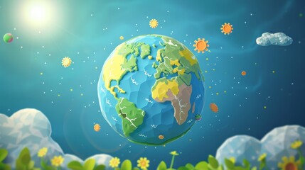 An animated Earth with a healthy ozone layer and clean air symbols, celebrating World Ozone Day