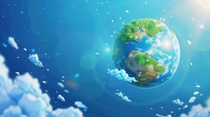 An animated Earth with a healthy ozone layer and clean air symbols, celebrating World Ozone Day