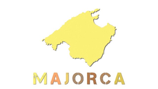 Majorca map with paper regions. Animated island map growing from regions and title letters falling down. Astonishing 4K animation.
