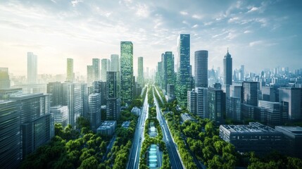 Obraz premium Futuristic Architectural Planning for Smart City Integration of Technology