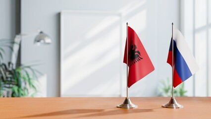 FLAGS OF ALBANIA AND RUSSIA ON TABLE