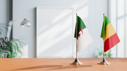 FLAGS OF ALGERIA AND MALI ON TABLE