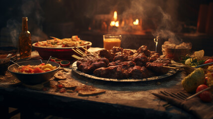 Traditional Arab Feast Featuring Kebab