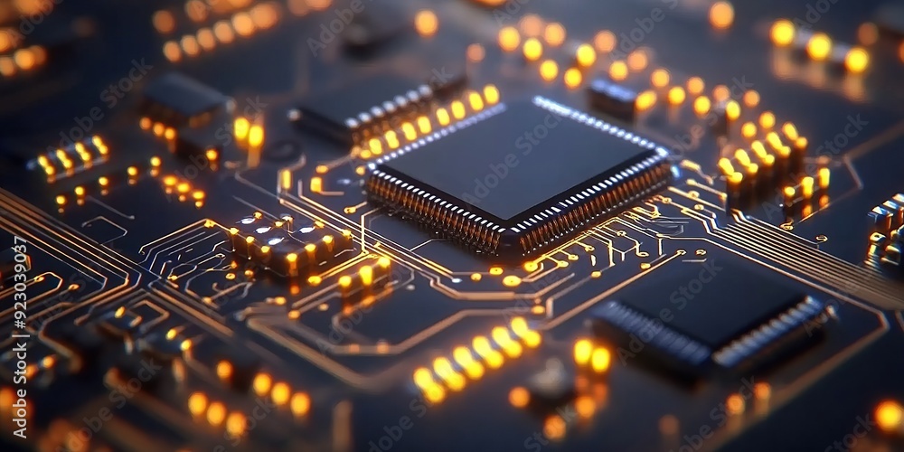 Poster high-tech ai processor with glowing circuitry
