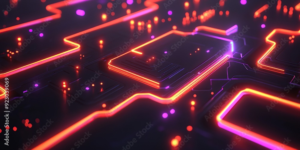 Poster ai processor with neon circuit pathways