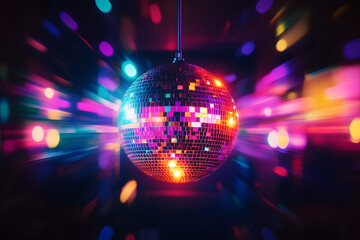 Colorful disco mirror ball nightclub sphere light.