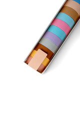 A tube of tape with a white label and a pink bandage