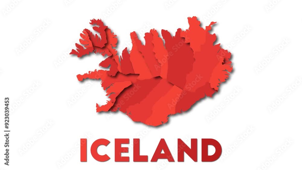 Poster iceland map showing regions. animated country map with title. 4k resolution animation.