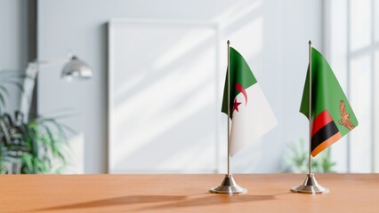 FLAGS OF ALGERIA AND ZAMBIA ON TABLE