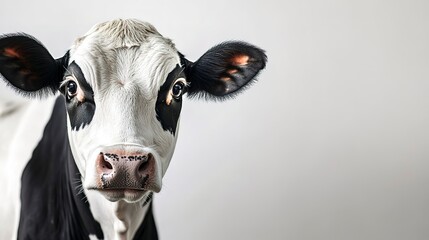 white and black cow on white background