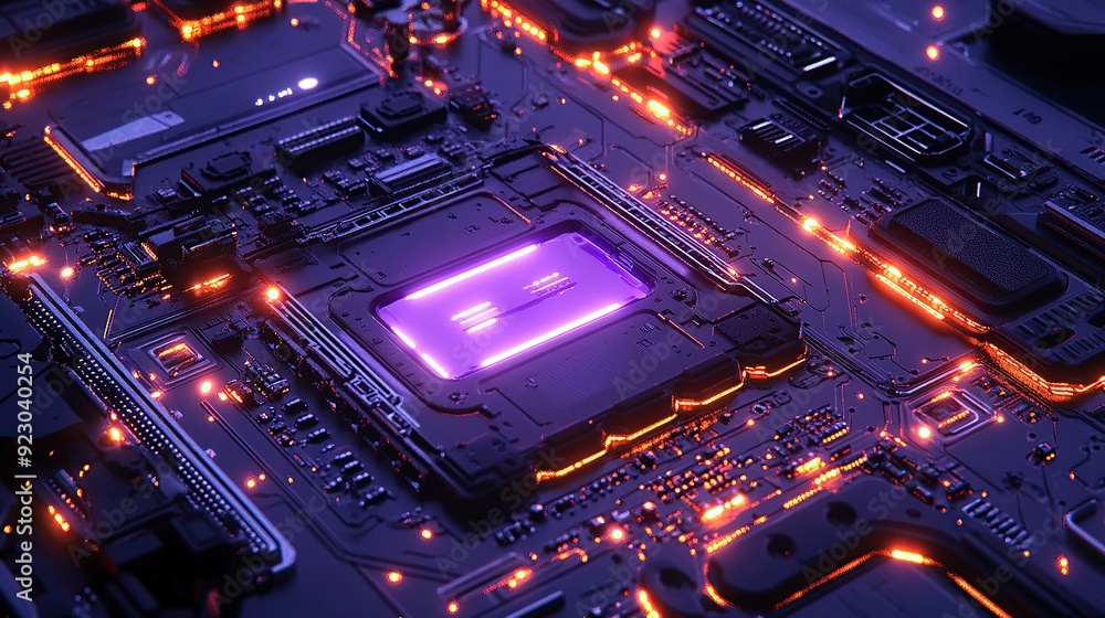 Poster illuminated ai processor on circuit board