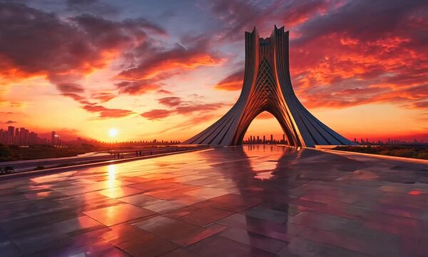 tower of iran on sunset background
