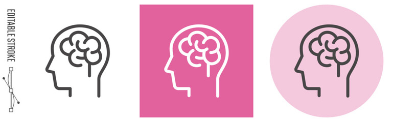 脳のライン・アイコン　[線の編集可能]