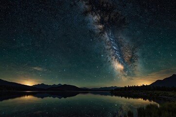 Fototapeta premium Beautiful night sky.Mountains, rivers, stars and the Milky Way