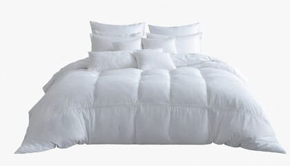 Modern furniture of a bed with blanket and pillows, isolated on transparent background,