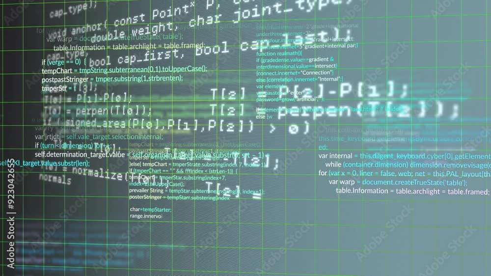 Aufkleber Animating computer code and algorithms over green grid background