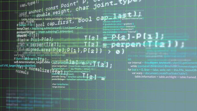 Animating computer code and algorithms over green grid background