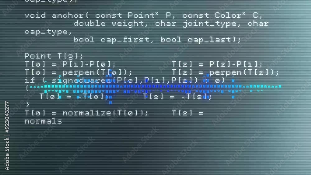 Poster Computer code and data processing animation over blue digital lines