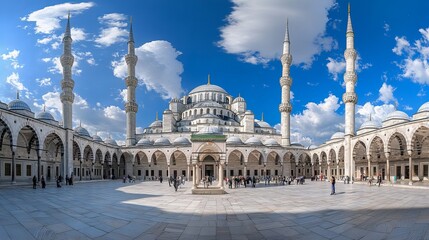 Obraz premium The Blue Mosque (Sultanahmet Camii) in Istanbul, Turkey, is a historic and iconic landmark, known for its stunning blue tiles and majestic architecture.