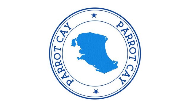Parrot Cay intro. Badge with the circular name and map of island. Parrot Cay round logo animation.