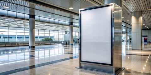 Big mock up of vertical blank advertising billboard at airport