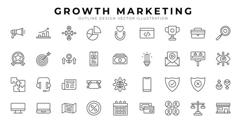 Growth And Marketing icon pack for your website design, logo, app, UI. Growth And Marketing icon outline design. Vector graphics illustration and editable stroke.