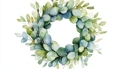 Serene Elegance in Watercolor: Muted Green Eucalyptus Wreath